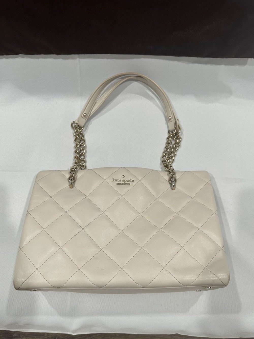 Kate Spade Gold Coast Quilted Leather Chain Tote Cream Shoulder Bag w/Dust Bag